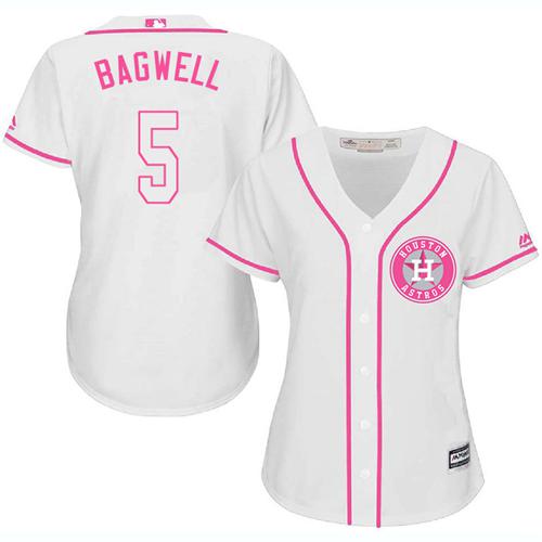 Astros #5 Jeff Bagwell White/Pink Fashion Women's Stitched MLB Jersey - Click Image to Close